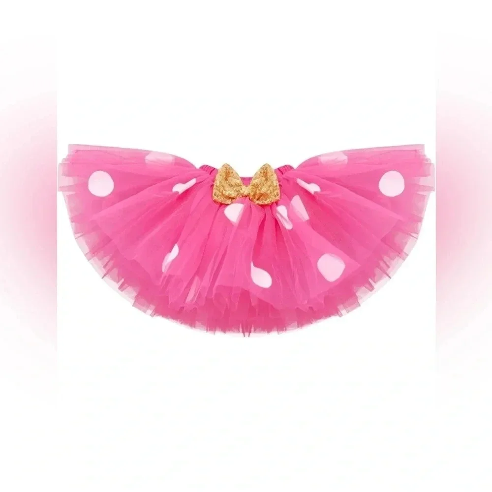 Baby Girls 1st Birthday Outfit Polka Dots ONE Romper Tutu Skirt.